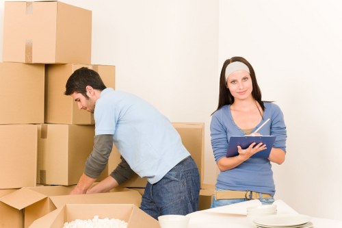 Business furniture and equipment prepared for a commercial move